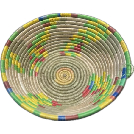 Handcrafted woven multicolor bowl (red, green, yellow, blue, brown)