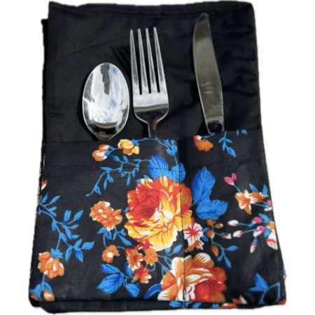 Black and floral silverware placemat set