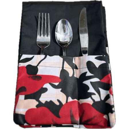 Black and red silverware placemat set