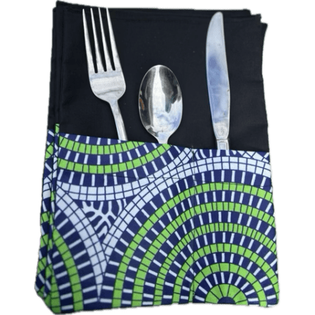 Black and green silverware placemat set