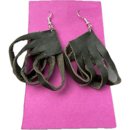 Muted Dark Green Leather Earrings