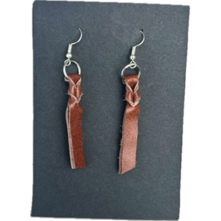 Light brown, thin leather dangling earrings