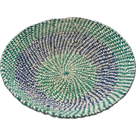 Handcrafted woven multicolor bowl (Teal and Navy Blue Stripes)