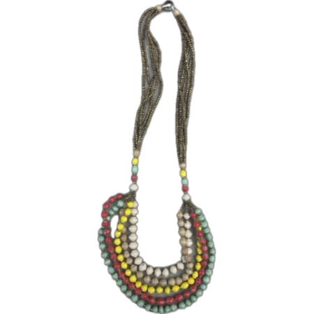 long, multi-strand beaded necklace (spring colors)