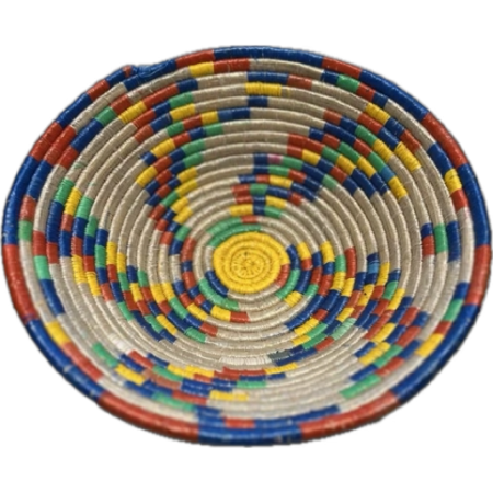 Handcrafted woven multicolor bowl (Beige with a variety of colors)