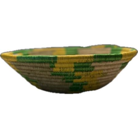 Handcrafted woven multicolor bowl (Beige with a yellow and green)