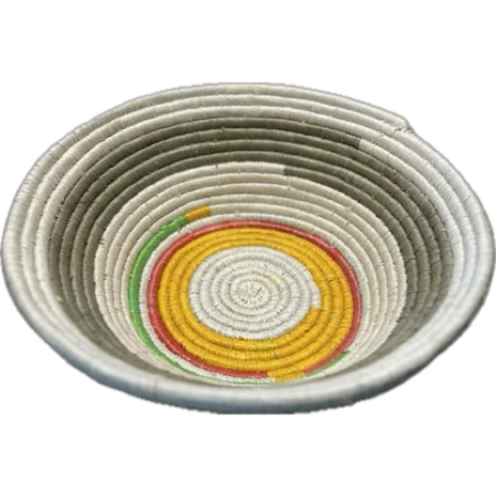 Handcrafted woven multicolor bowl (Mainly beige with yellow and green and red)